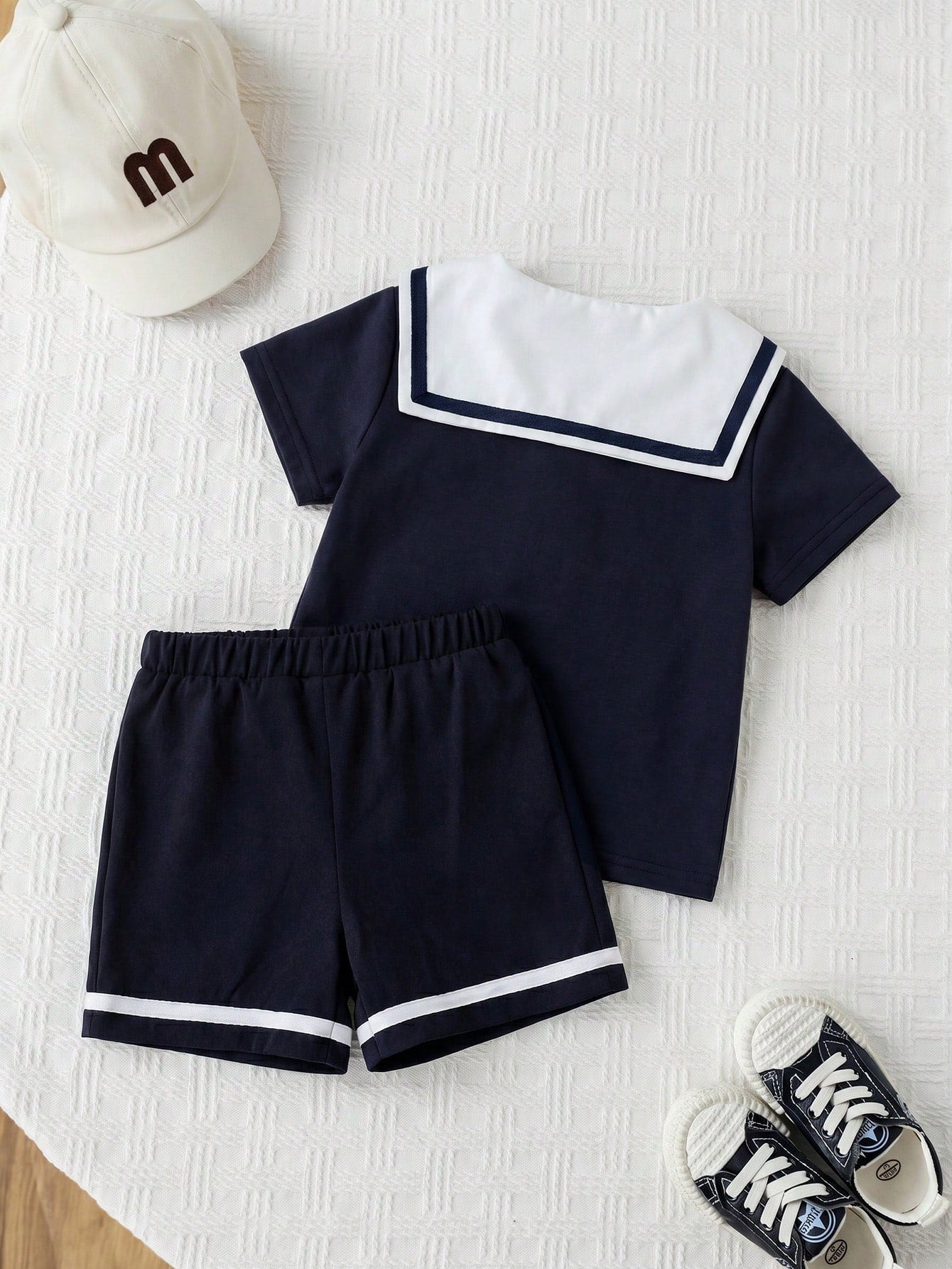 3pcs Unisex Sailor Collar T-Shirt & Shorts Set - Midnight | 21 Cent...