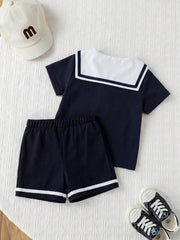 3pcs Unisex Sailor Collar T-Shirt & Shorts Set - Midnight | 21 Cent...