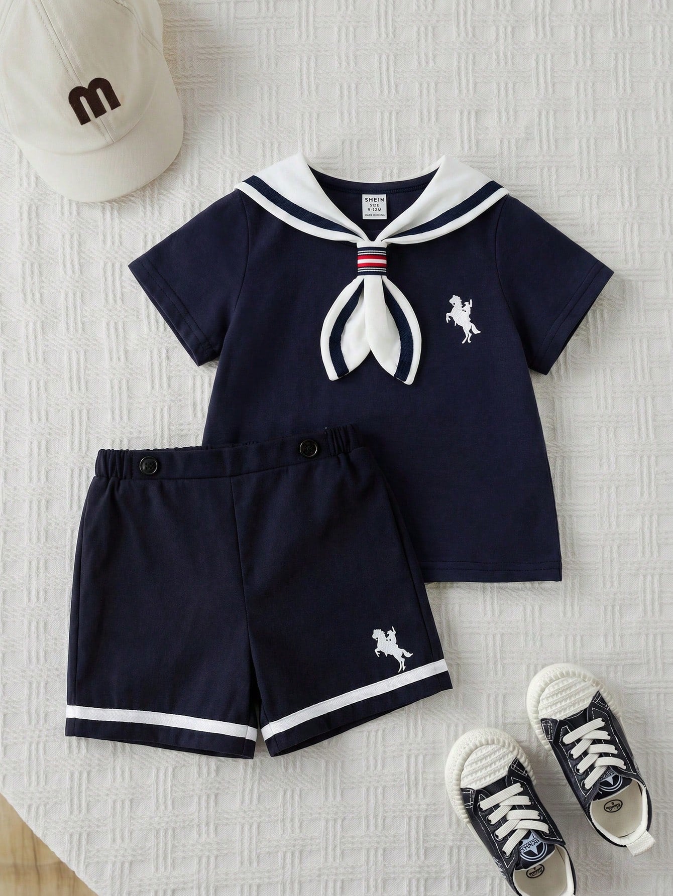 3pcs Unisex Sailor Collar T-Shirt & Shorts Set - Midnight | 21 Cent...