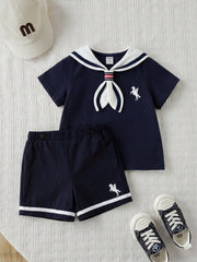 3pcs Unisex Sailor Collar T-Shirt & Shorts Set - Midnight | 21 Cent...
