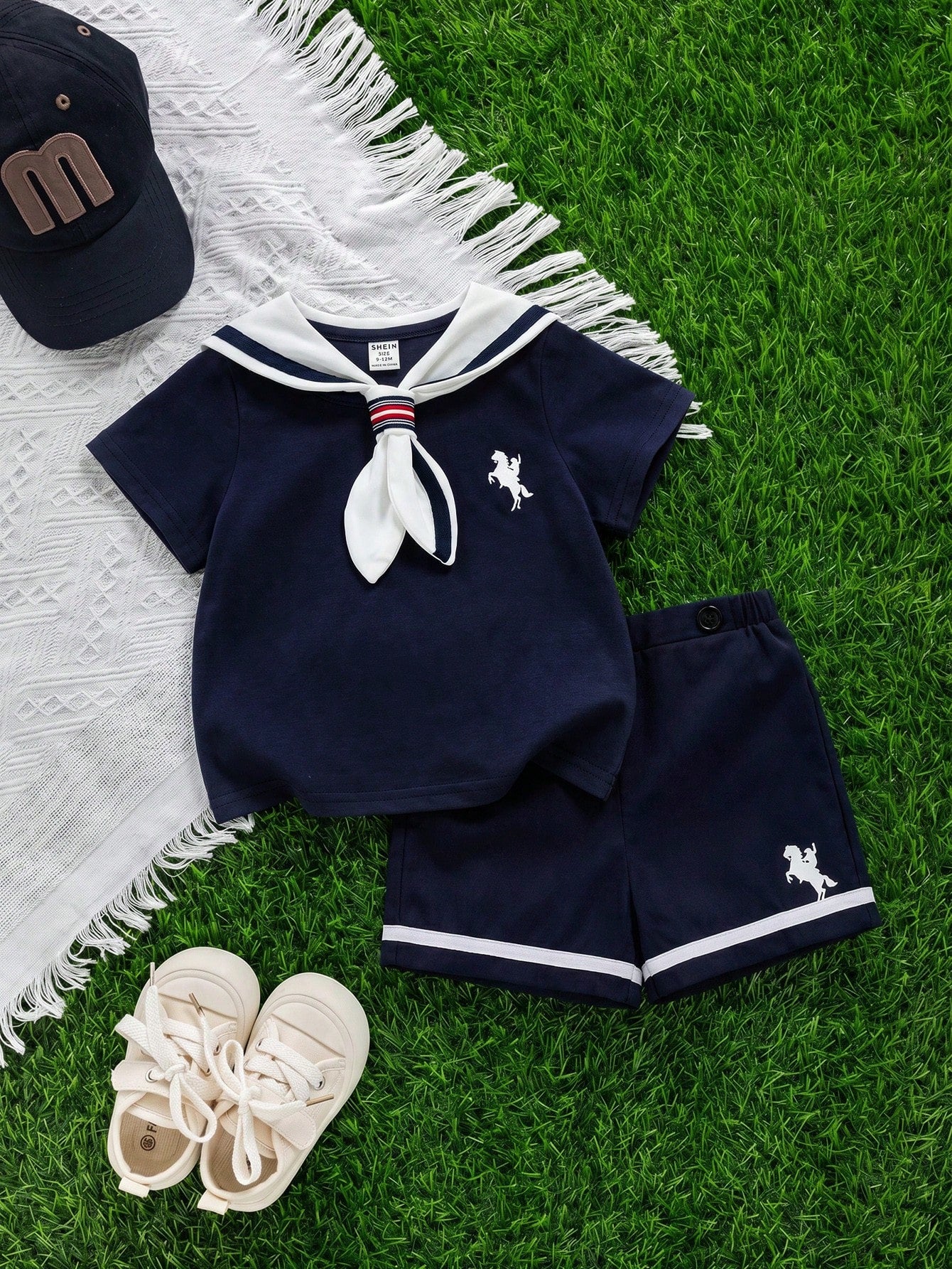 3pcs Unisex Sailor Collar T-Shirt & Shorts Set - Midnight | 21 Cent...