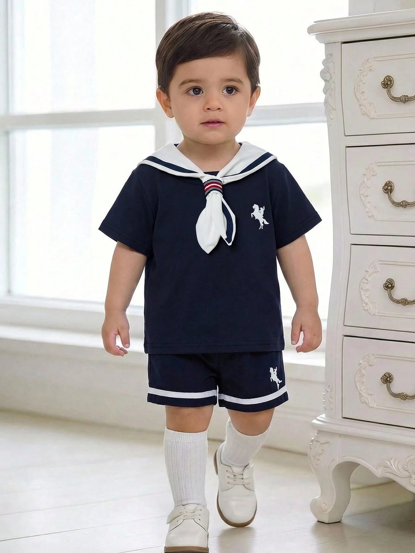 3pcs Unisex Sailor Collar T-Shirt & Shorts Set - Midnight | 21 Cent...