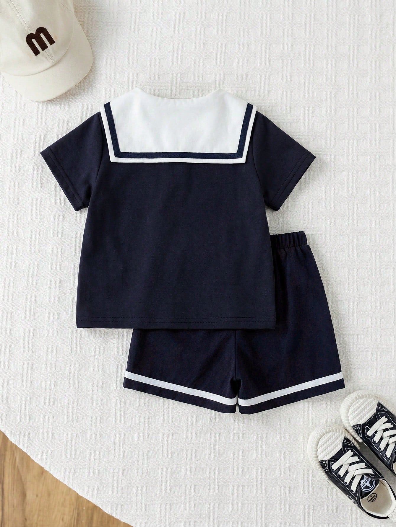 3pcs Unisex Sailor Collar T-Shirt & Shorts Set - Midnight | 21 Cent...