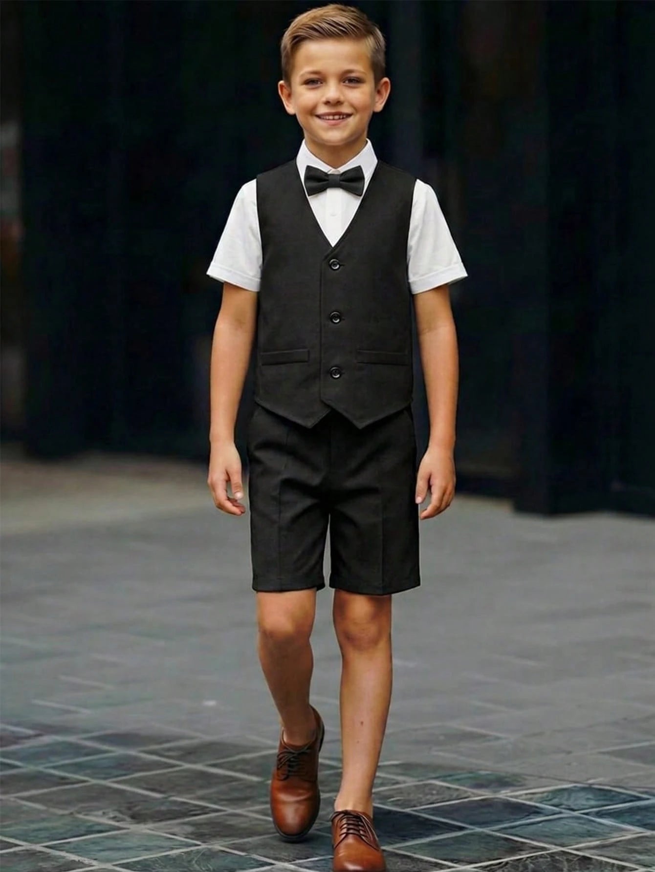 3pcs Big Boys Formal Waistcoat Shirt & Shorts Set - Onyx | 21 Centu...
