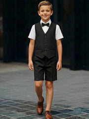 3pcs Big Boys Formal Waistcoat Shirt & Shorts Set - Onyx | 21 Centu...