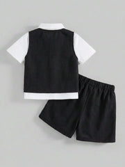 3pcs Big Boys Formal Waistcoat Shirt & Shorts Set - Onyx | 21 Centu...