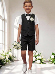 3pcs Big Boys Formal Waistcoat Shirt & Shorts Set - Onyx | 21 Centu...