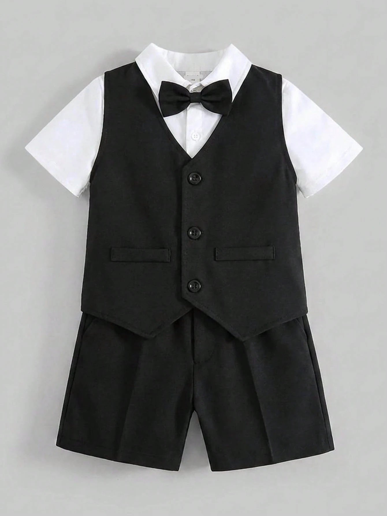 3pcs Big Boys Formal Waistcoat Shirt & Shorts Set - Onyx | 21 Centu...