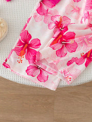 2pcs Girls Ribbed Tank Top & Hibiscus Wide-Leg Pants Set - Fuchsia ...