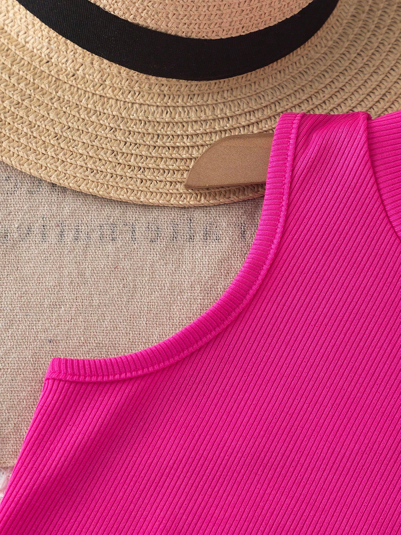 2pcs Girls Ribbed Tank Top & Hibiscus Wide-Leg Pants Set - Fuchsia ...
