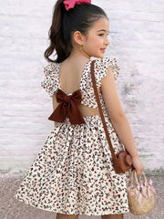 Little Girls Ditsy Floral Ruffle Back-Bow Dress - Ivory | 21 Centur...