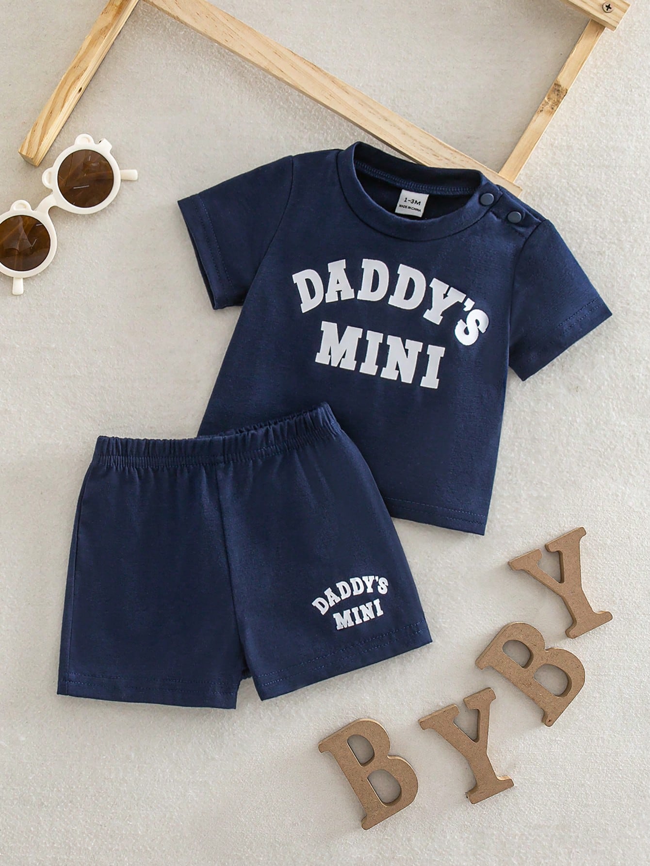 2pcs Baby Boys Daddy's Mini Tee & Shorts Set - Midnight | 21 Centur...