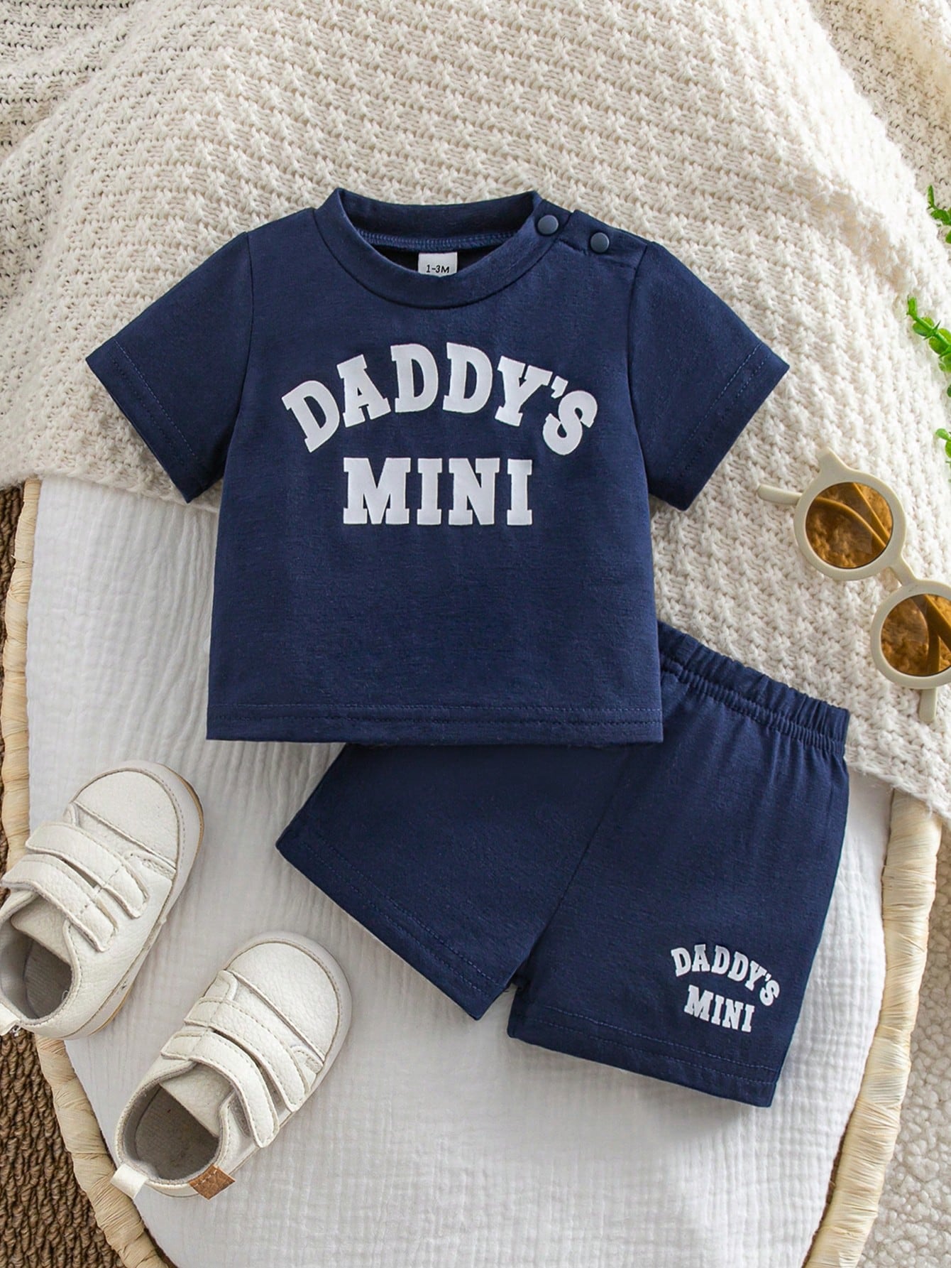 2pcs Baby Boys Daddy's Mini Tee & Shorts Set - Midnight | 21 Centur...