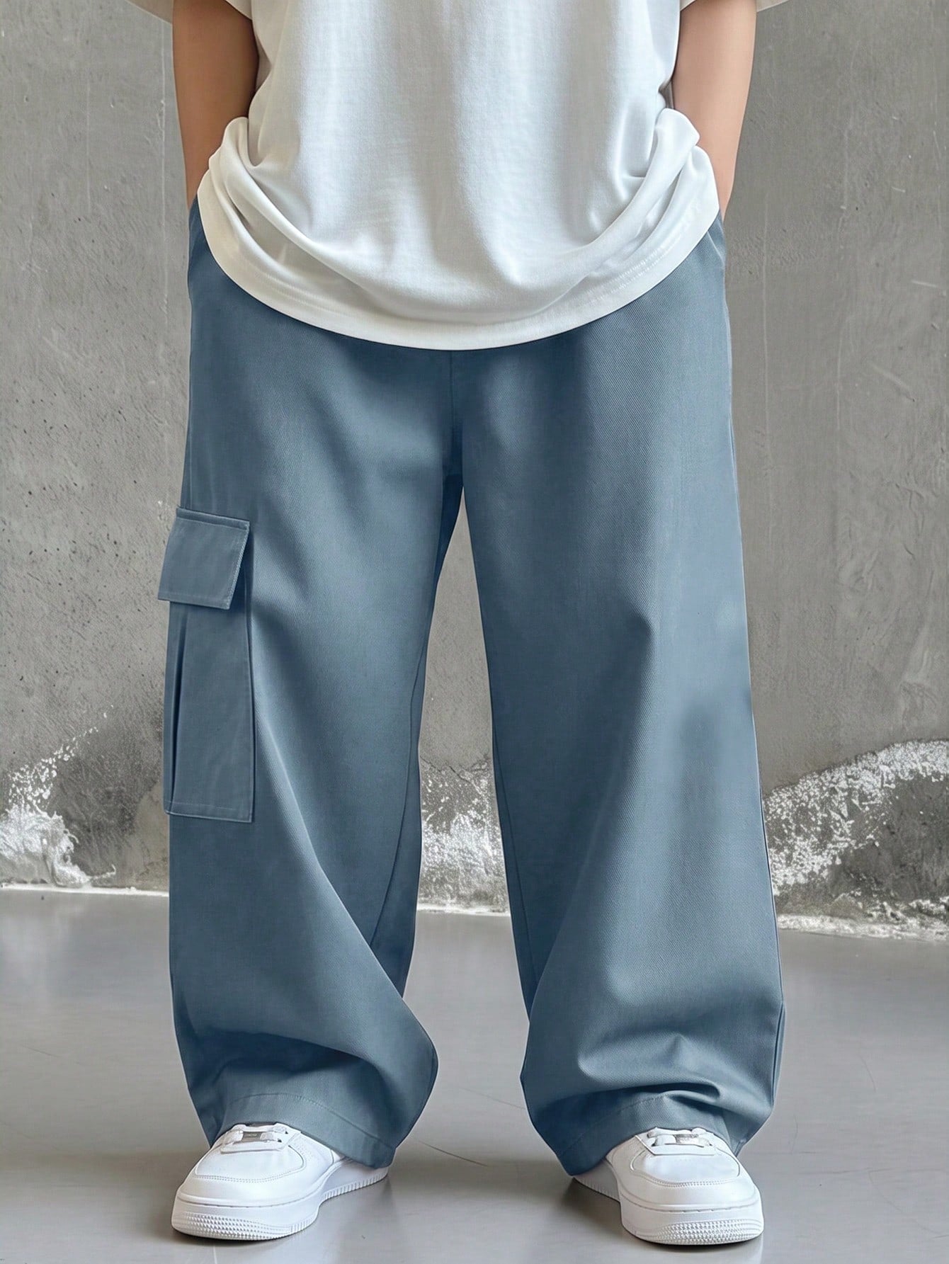 Big Boys Wide-Leg Cargo Trousers - Slate | 21 Century Kids