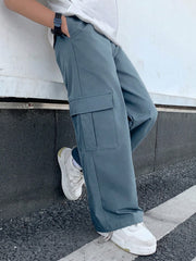 Big Boys Wide-Leg Cargo Trousers - Slate | 21 Century Kids