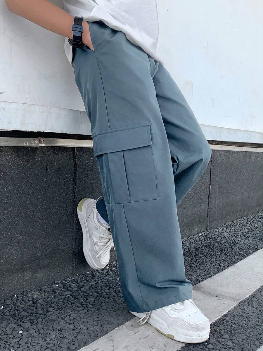 Big Boys Wide-Leg Cargo Trousers - Slate | 21 Century Kids