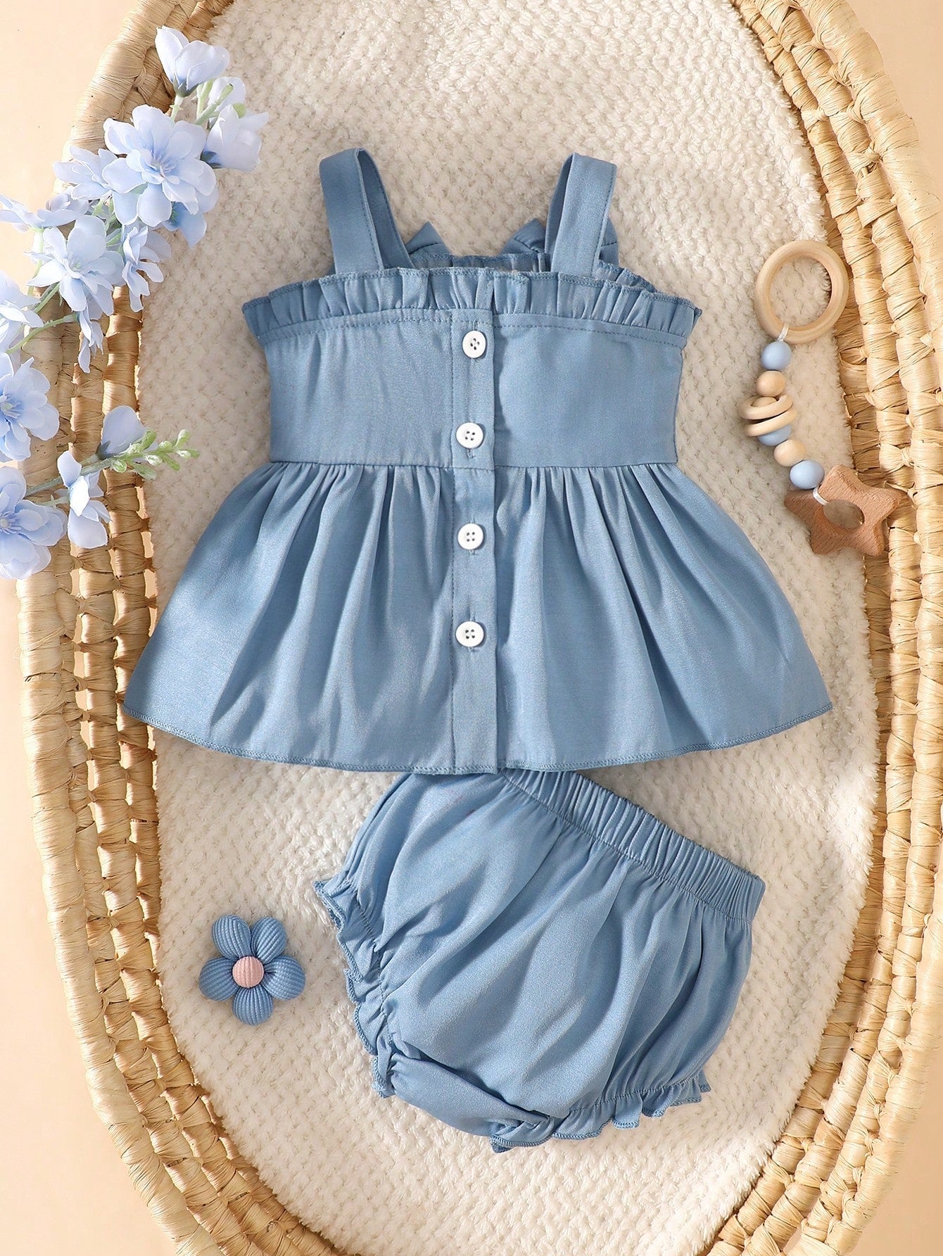 2pcs Baby Girls Floral Embroidered Bow Camisole Top & Bloomer Set -...