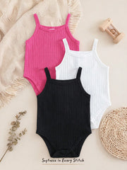 3pcs Girls Ribbed Knit Spaghetti Strap Bodysuit Set - Fuchsia | 21 ...