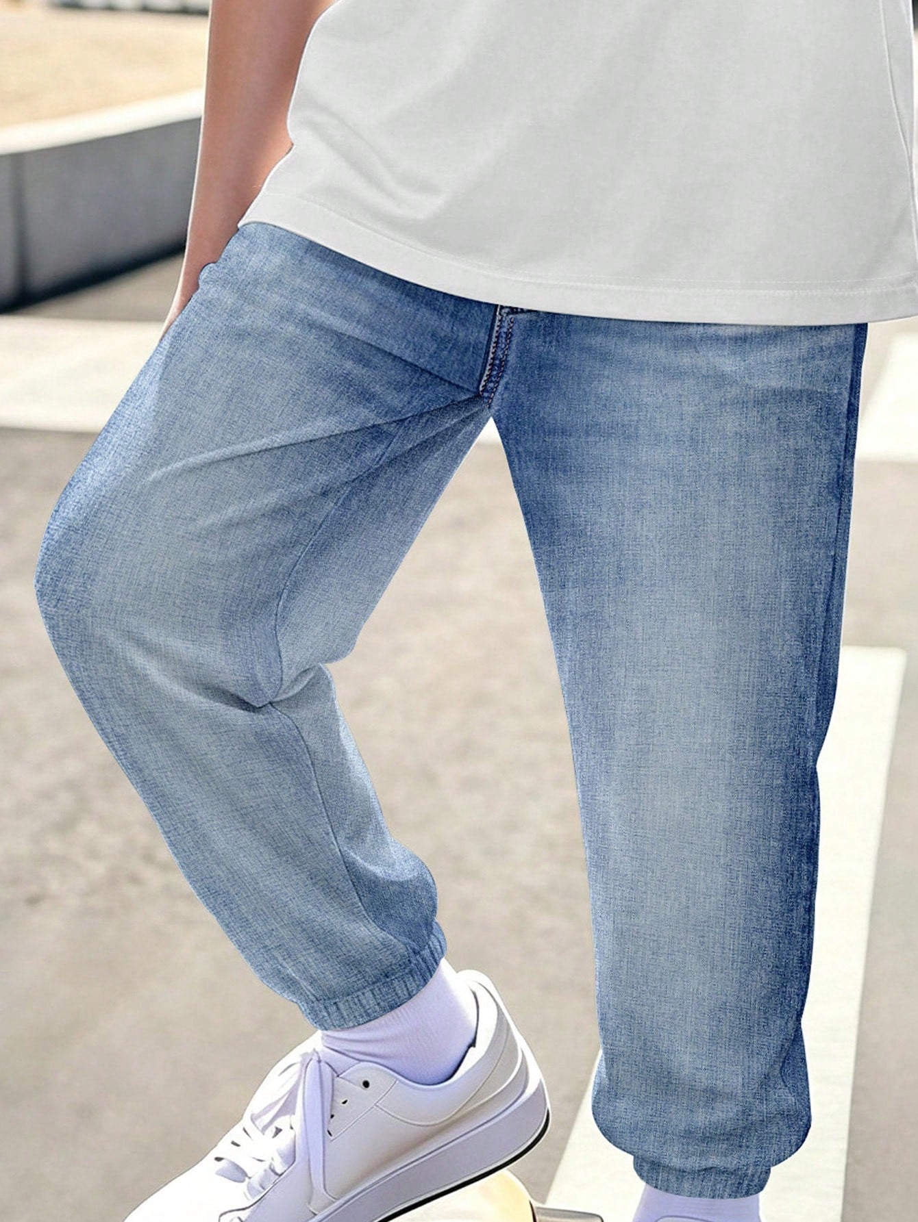 2pcs Big Boys Denim Appliqué Raglan Tee & Jogger Set - Ivory | 21 C...