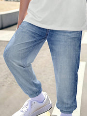 2pcs Big Boys Denim Appliqué Raglan Tee & Jogger Set - Ivory | 21 C...