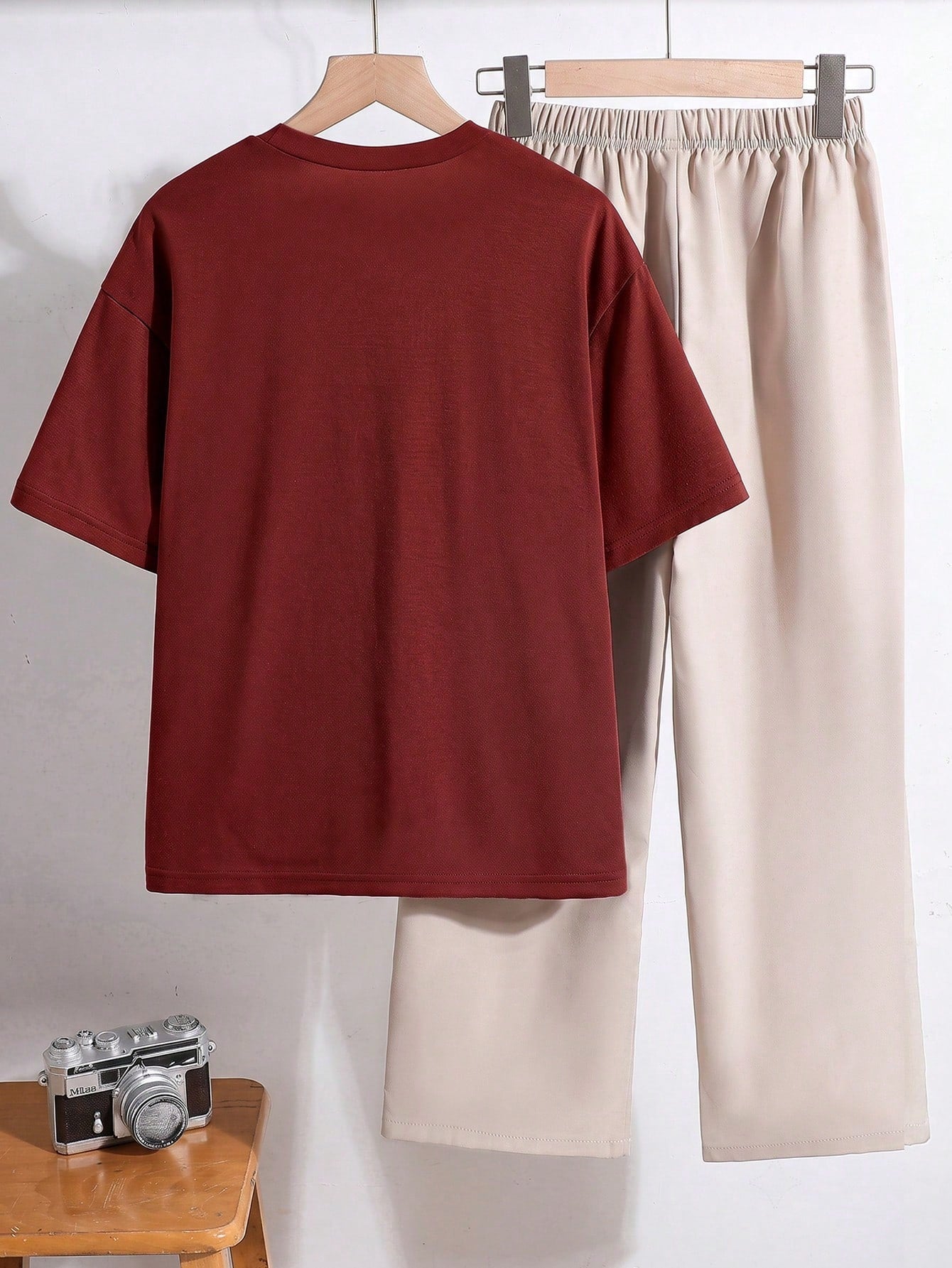 2pcs Boys Dream Print Oversized Tee & Cargo Pants Set - Crimson | 2...