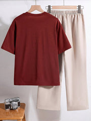 2pcs Boys Dream Print Oversized Tee & Cargo Pants Set - Crimson | 2...