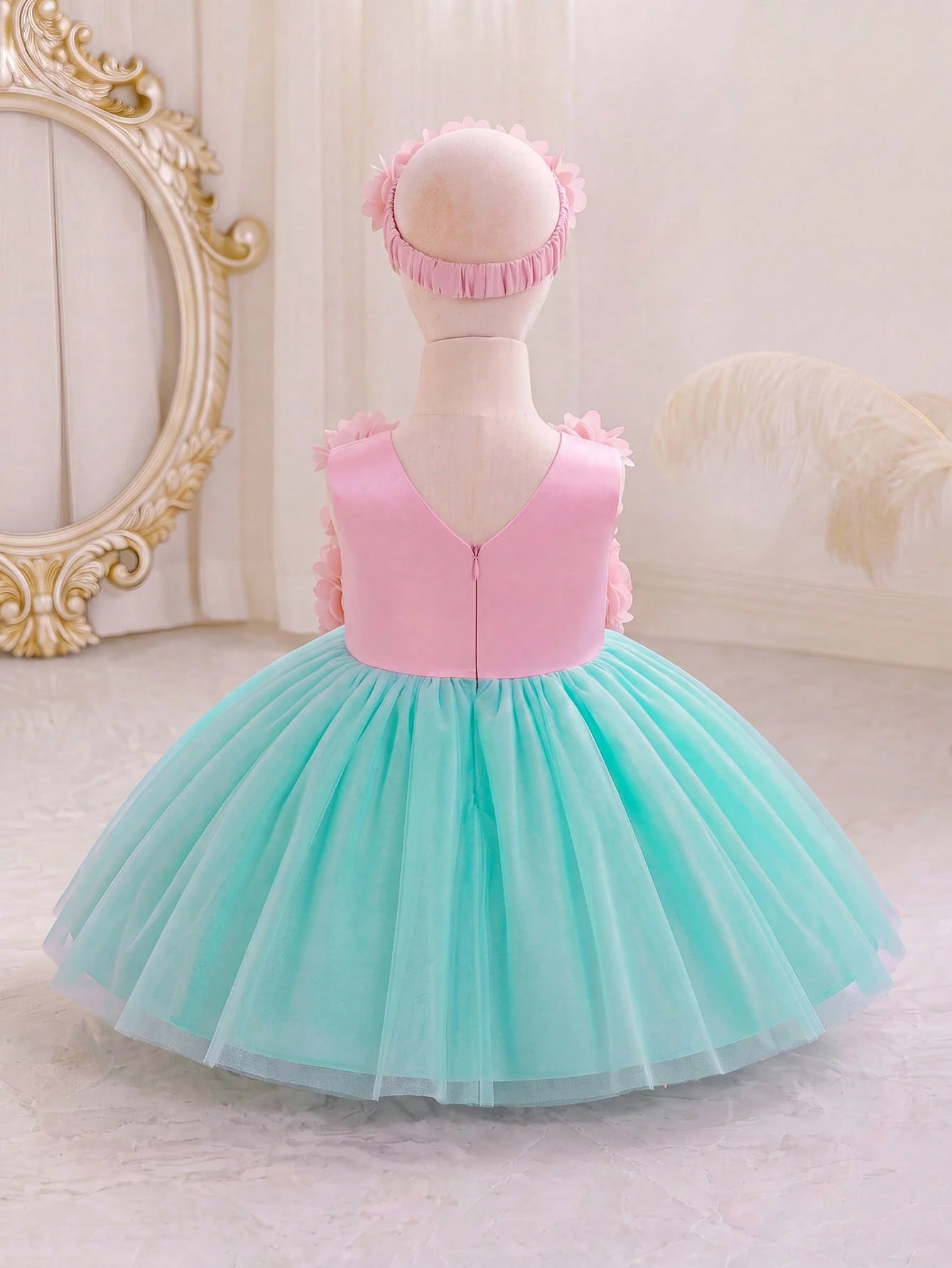 Girls 3D Floral Appliqué Tulle Ball Gown Dress - Aqua | 21 Century ...