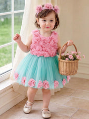 Girls 3D Floral Appliqué Tulle Ball Gown Dress - Aqua | 21 Century ...