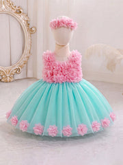 Girls 3D Floral Appliqué Tulle Ball Gown Dress - Aqua | 21 Century ...
