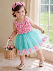 Girls 3D Floral Appliqué Tulle Ball Gown Dress - Aqua | 21 Century ...