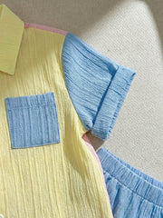 2pcs Boys Colorblock Crinkle Polo Shirt & Shorts Set - Buttercup | ...