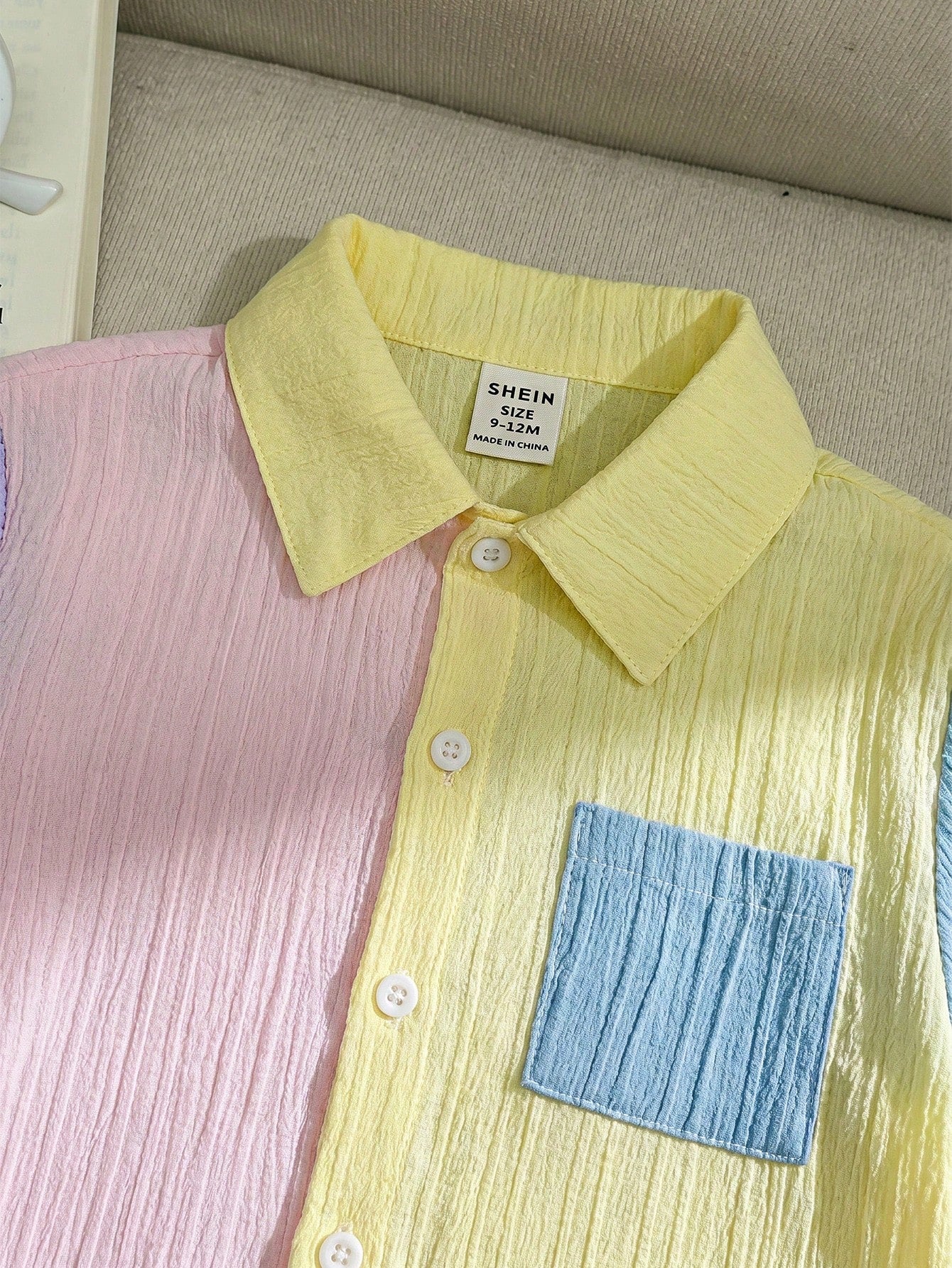 2pcs Boys Colorblock Crinkle Polo Shirt & Shorts Set - Buttercup | ...