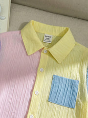 2pcs Boys Colorblock Crinkle Polo Shirt & Shorts Set - Buttercup | ...