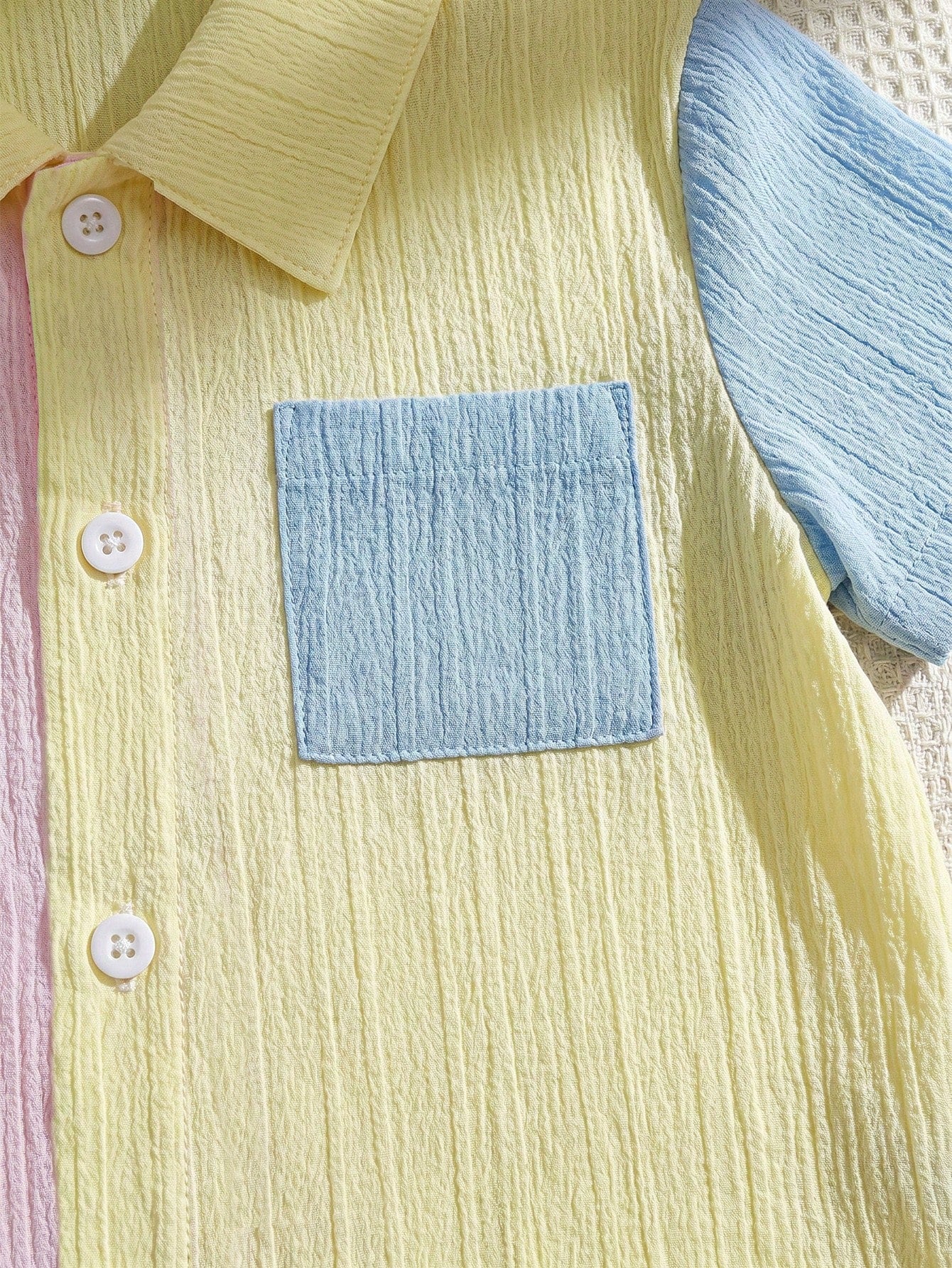 2pcs Boys Colorblock Crinkle Polo Shirt & Shorts Set - Buttercup | ...