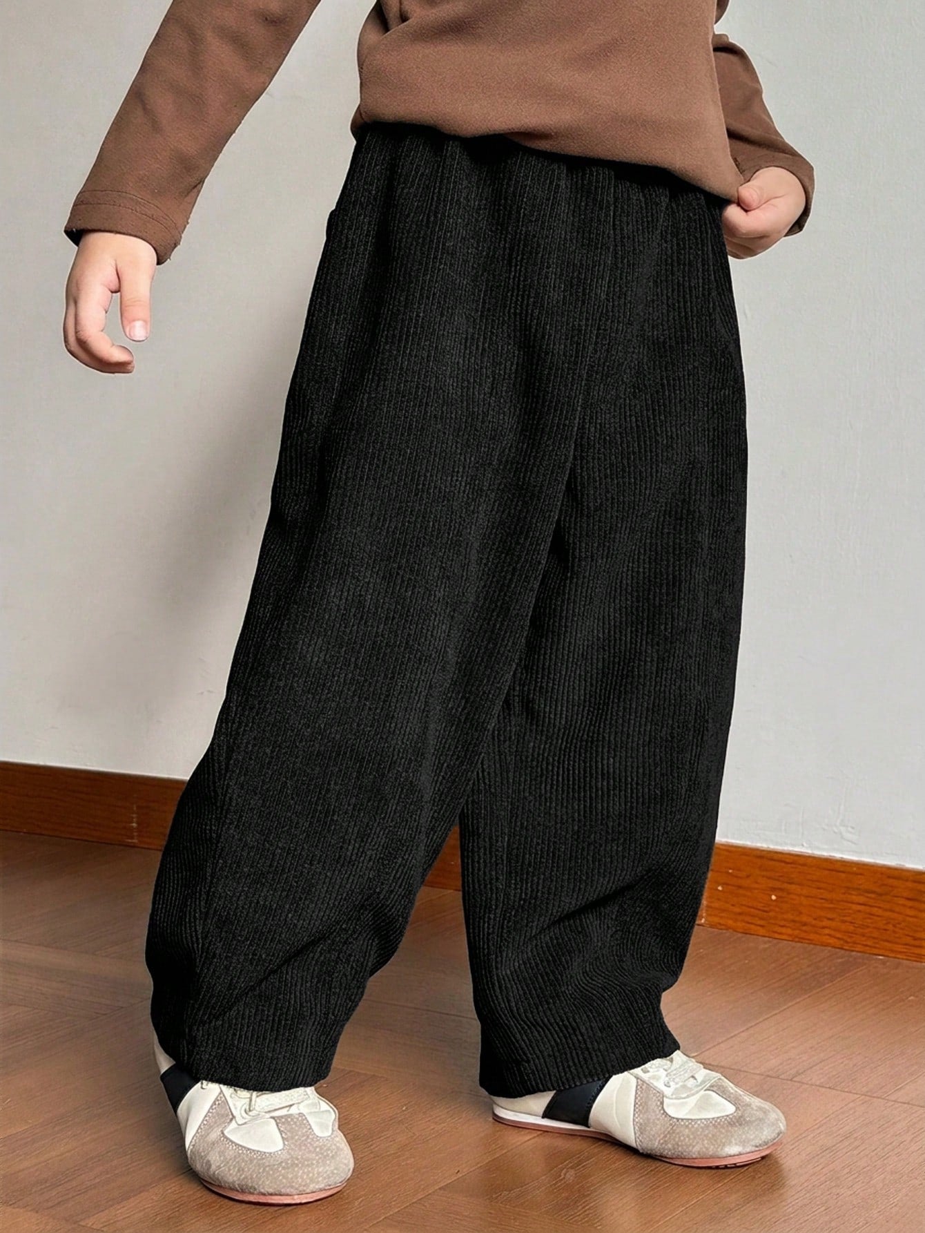 Big Boys Wide-Leg Corduroy Trousers - Onyx | 21 Century Kids