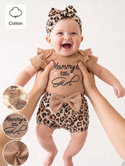 3pcs Baby Girls Ribbed Embroidered Bodysuit & Leopard Bloomer Set -...