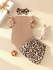 3pcs Baby Girls Ribbed Embroidered Bodysuit & Leopard Bloomer Set -...