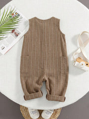 Boys Striped Linen-Blend Sleeveless Jumpsuit - Wenge | 21 Century Kids