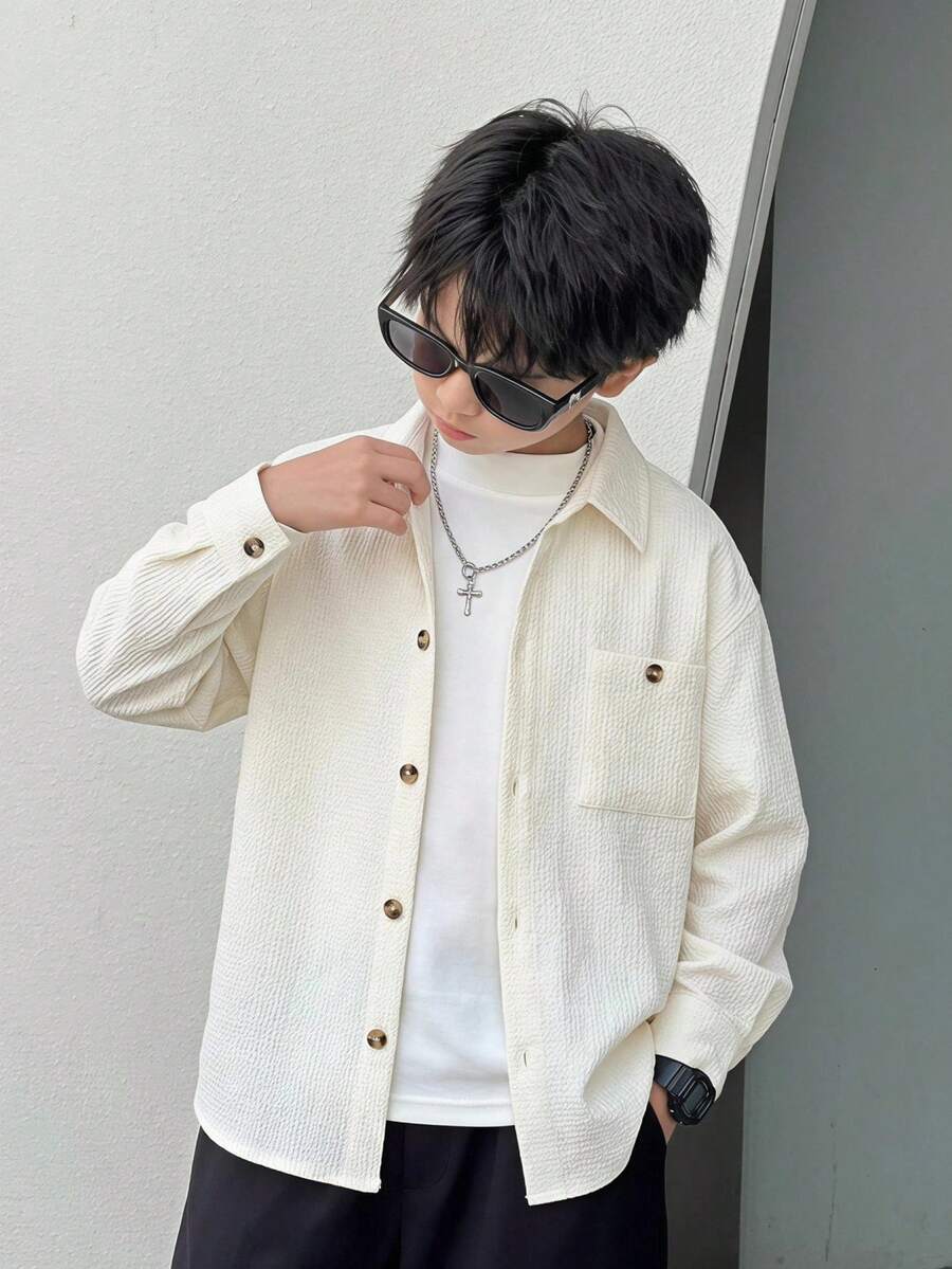 Big Boys Textured Overshirt Drop Shoulder Button-Down - Ivory | 21 ...