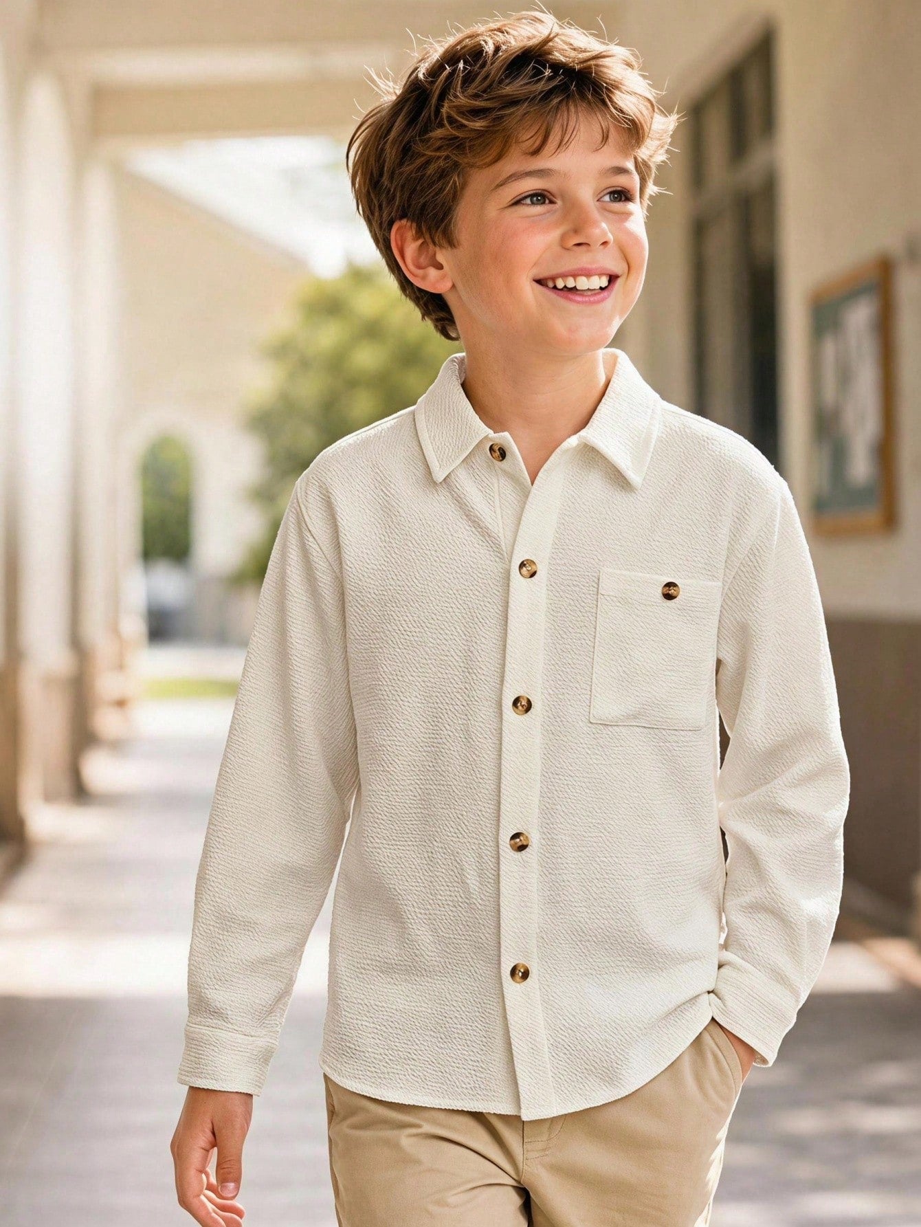 Big Boys Textured Overshirt Drop Shoulder Button-Down - Ivory | 21 ...