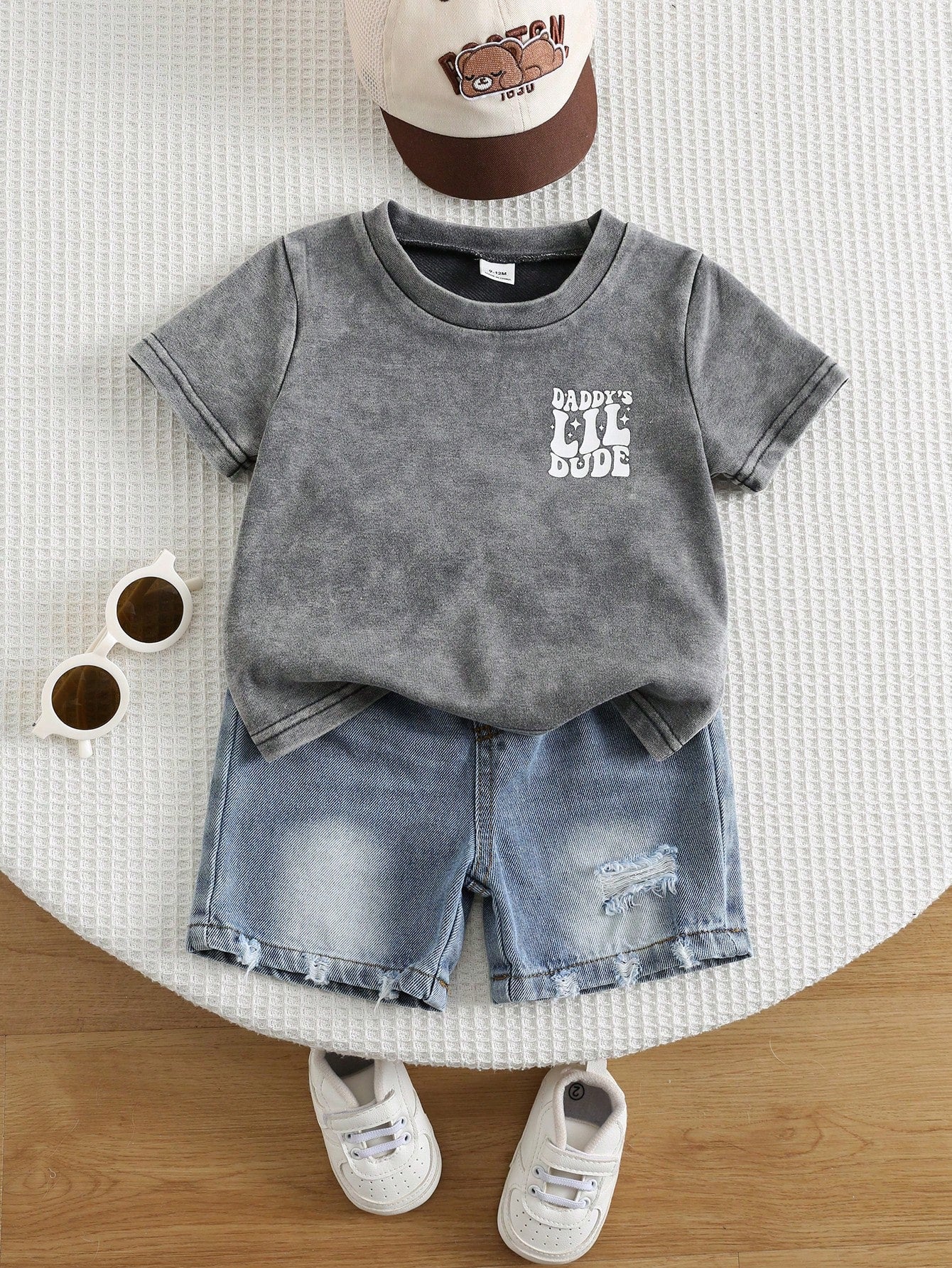 2pcs Boys Daddy's Lil Dude Tee & Denim Shorts Set - Slate | 21 Cent...