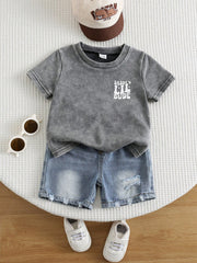 2pcs Boys Daddy's Lil Dude Tee & Denim Shorts Set - Slate | 21 Cent...