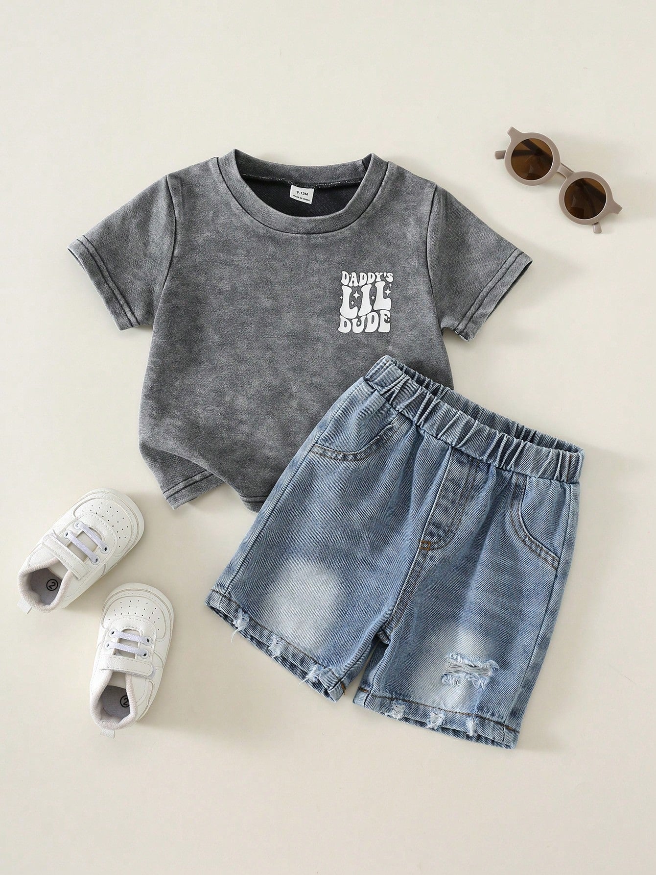 2pcs Boys Daddy's Lil Dude Tee & Denim Shorts Set - Slate | 21 Cent...
