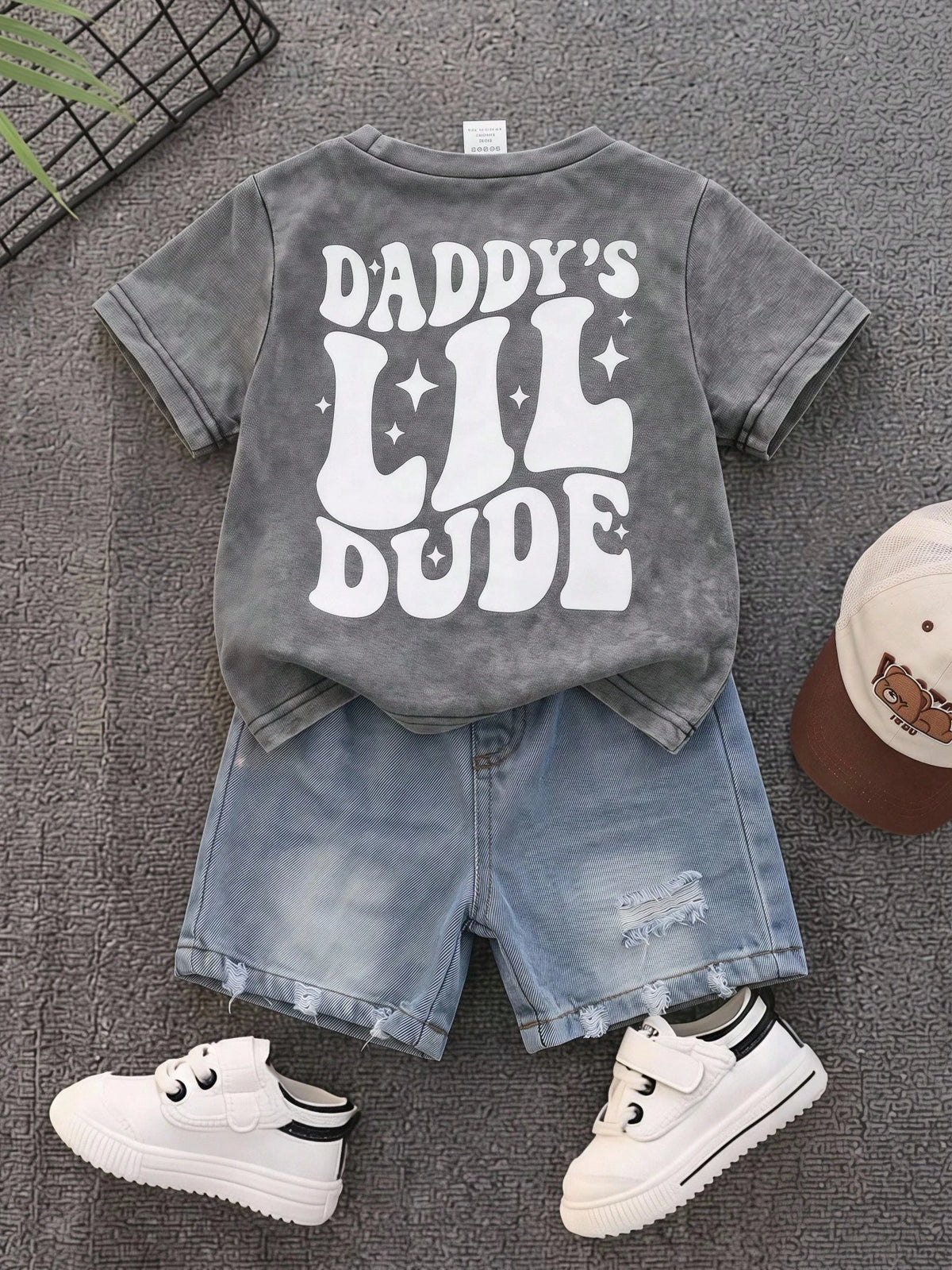 2pcs Boys Daddy's Lil Dude Tee & Denim Shorts Set - Slate | 21 Cent...