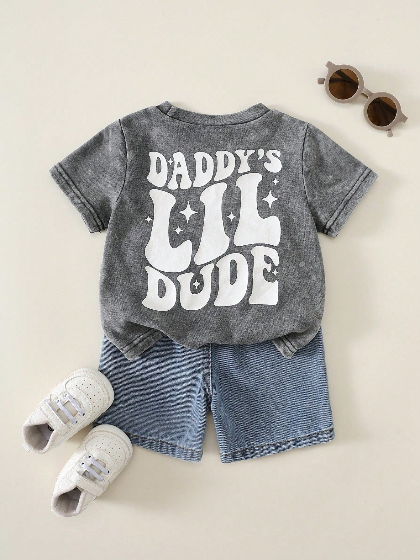 2pcs Boys Daddy's Lil Dude Tee & Denim Shorts Set - Slate | 21 Cent...
