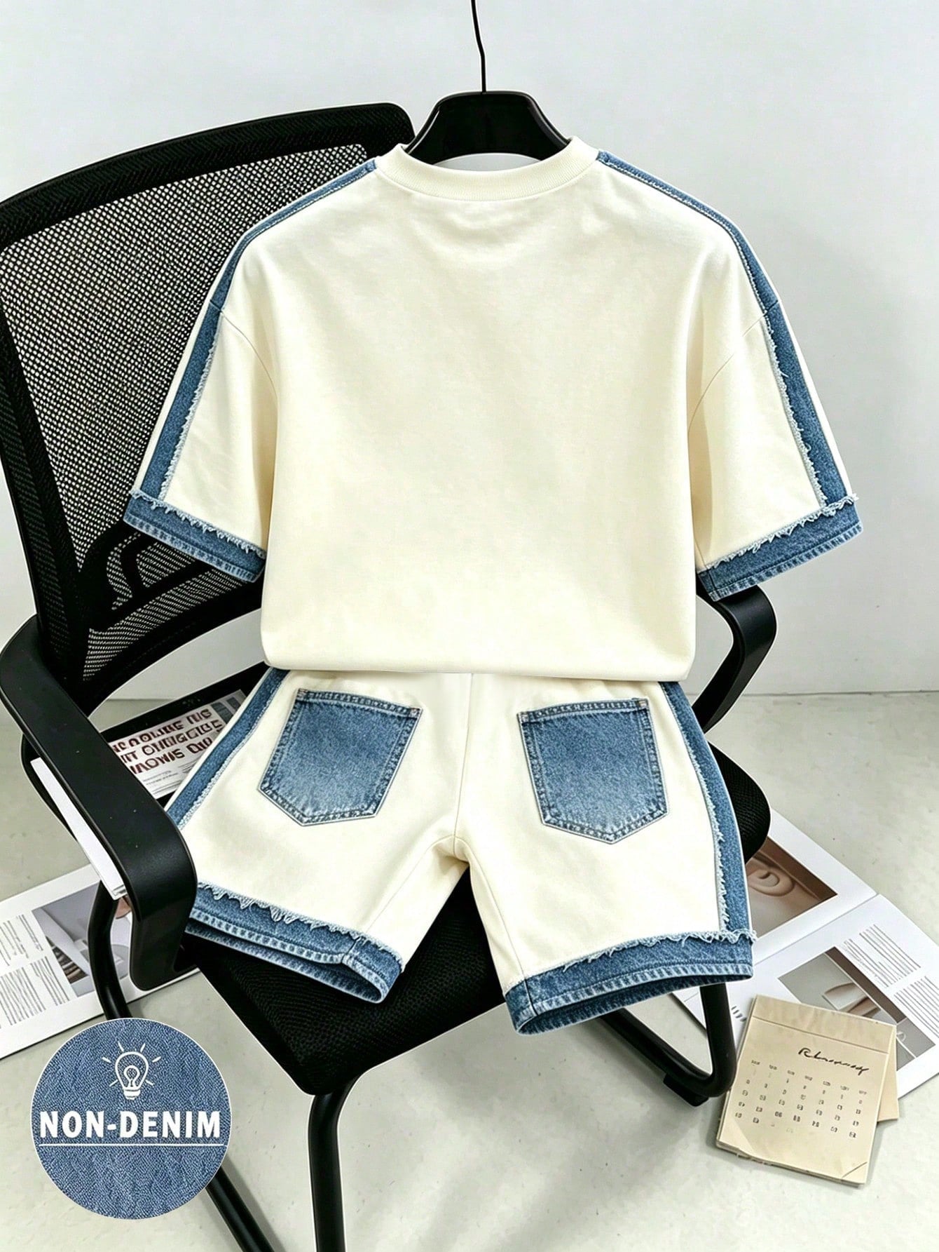 2pcs Big Boys Denim-Trim Monogram T-Shirt & Shorts Set - Ivory | 21...