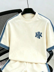 2pcs Big Boys Denim-Trim Monogram T-Shirt & Shorts Set - Ivory | 21...
