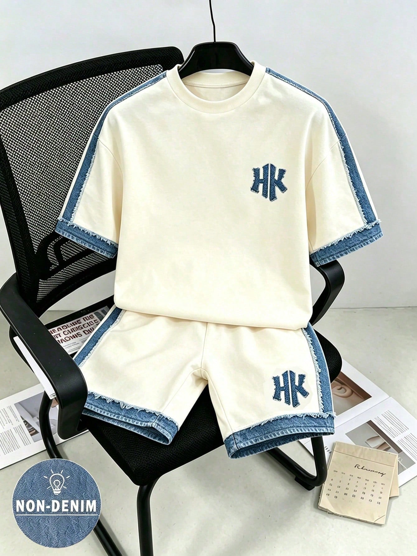 2pcs Big Boys Denim-Trim Monogram T-Shirt & Shorts Set - Ivory | 21...