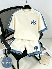 2pcs Big Boys Denim-Trim Monogram T-Shirt & Shorts Set - Ivory | 21...