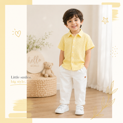 Boys Woven Texture Collar Shirt & Trousers Set - Buttercup